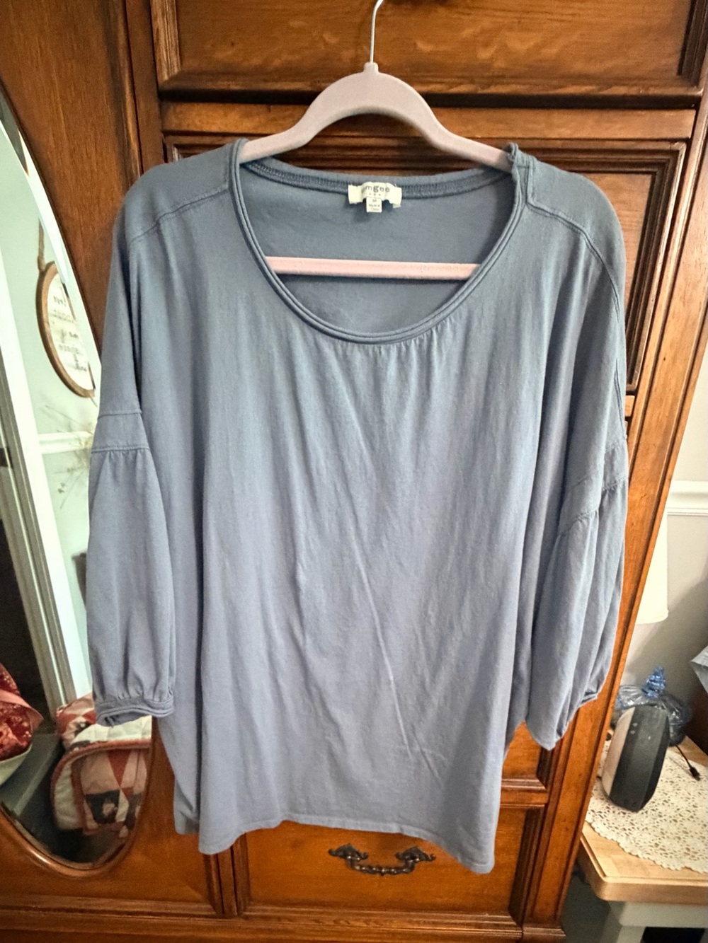 Umgee Relaxed Scoop Neck Blouse in Dusty Blue-Gray
